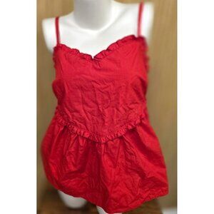 Red Love On A Hanger Ruffled Cotton Empire Top Size L Adjustable Heart